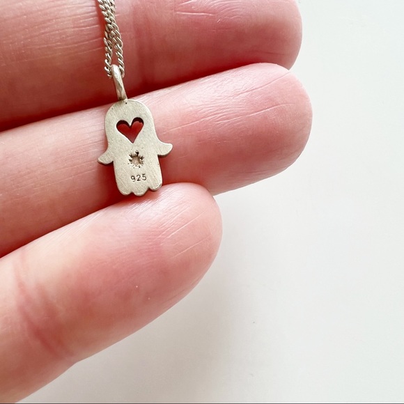 Silver Hamsa Hand Charm Necklace - Picture 3 of 5